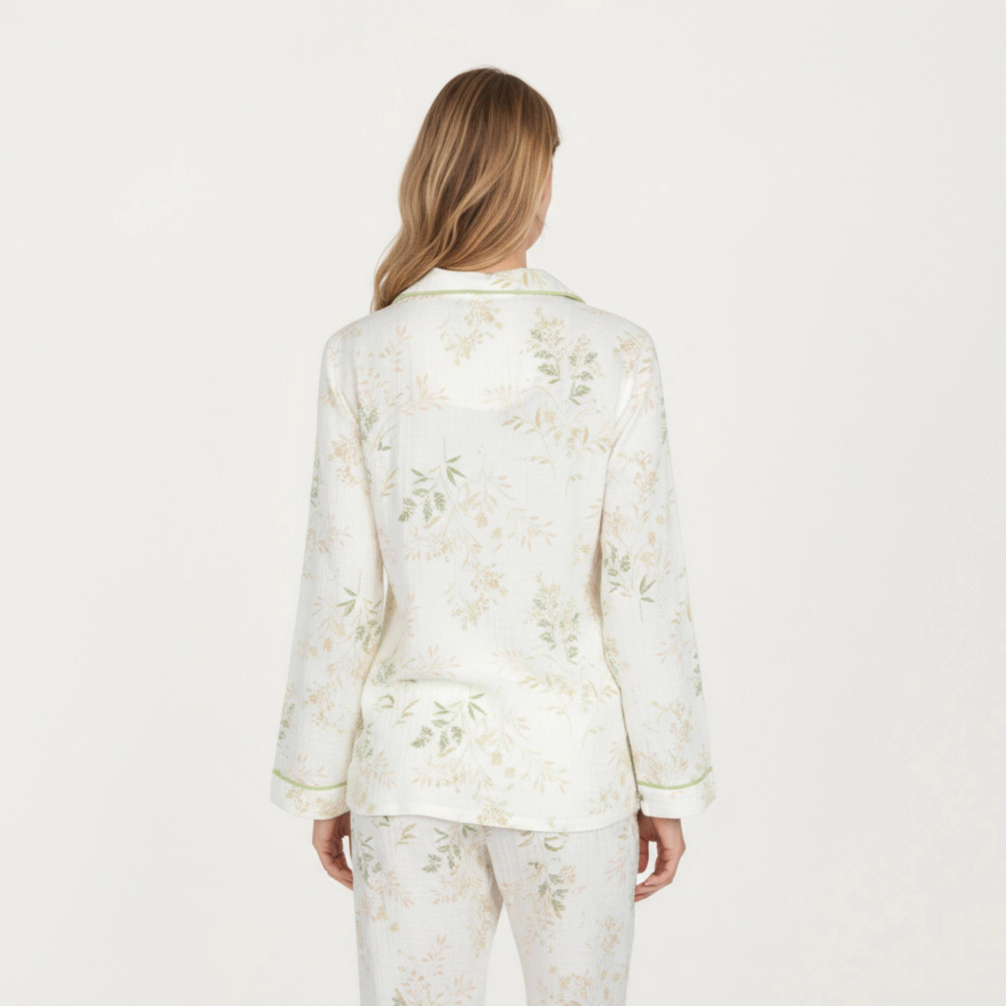 Anna-Kaci Women's 2-Piece Long Sleeve Button Front Top and Relaxed Fit Pants Pajama Set with Botanical Print