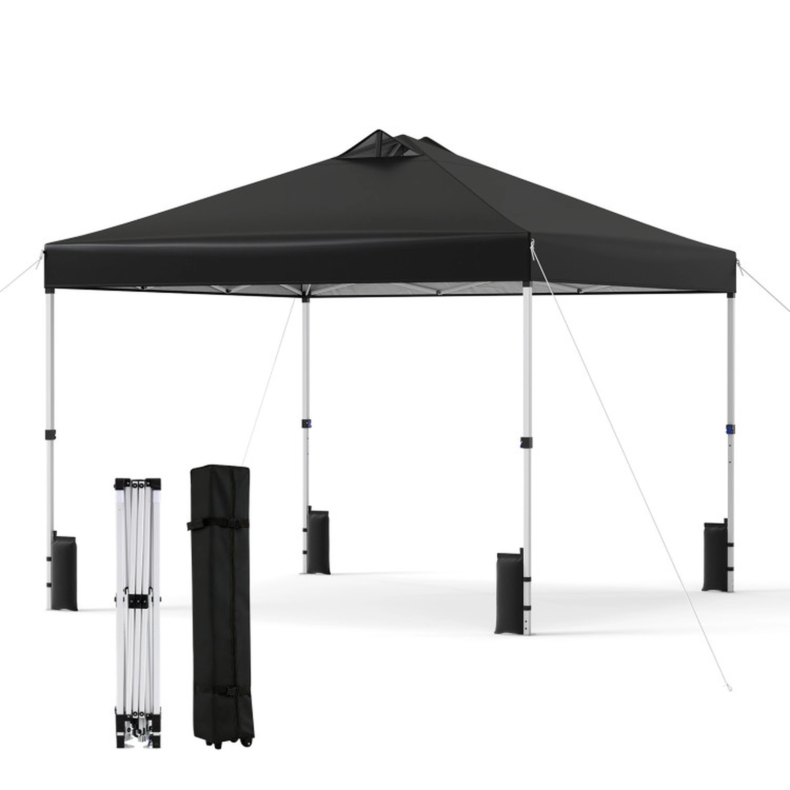 SUGIFT Black Commercial Pop Up Canopy Tent with Vented Top and 8 Ground Stakes 10-ft W 10-ft D 8.5-ft H