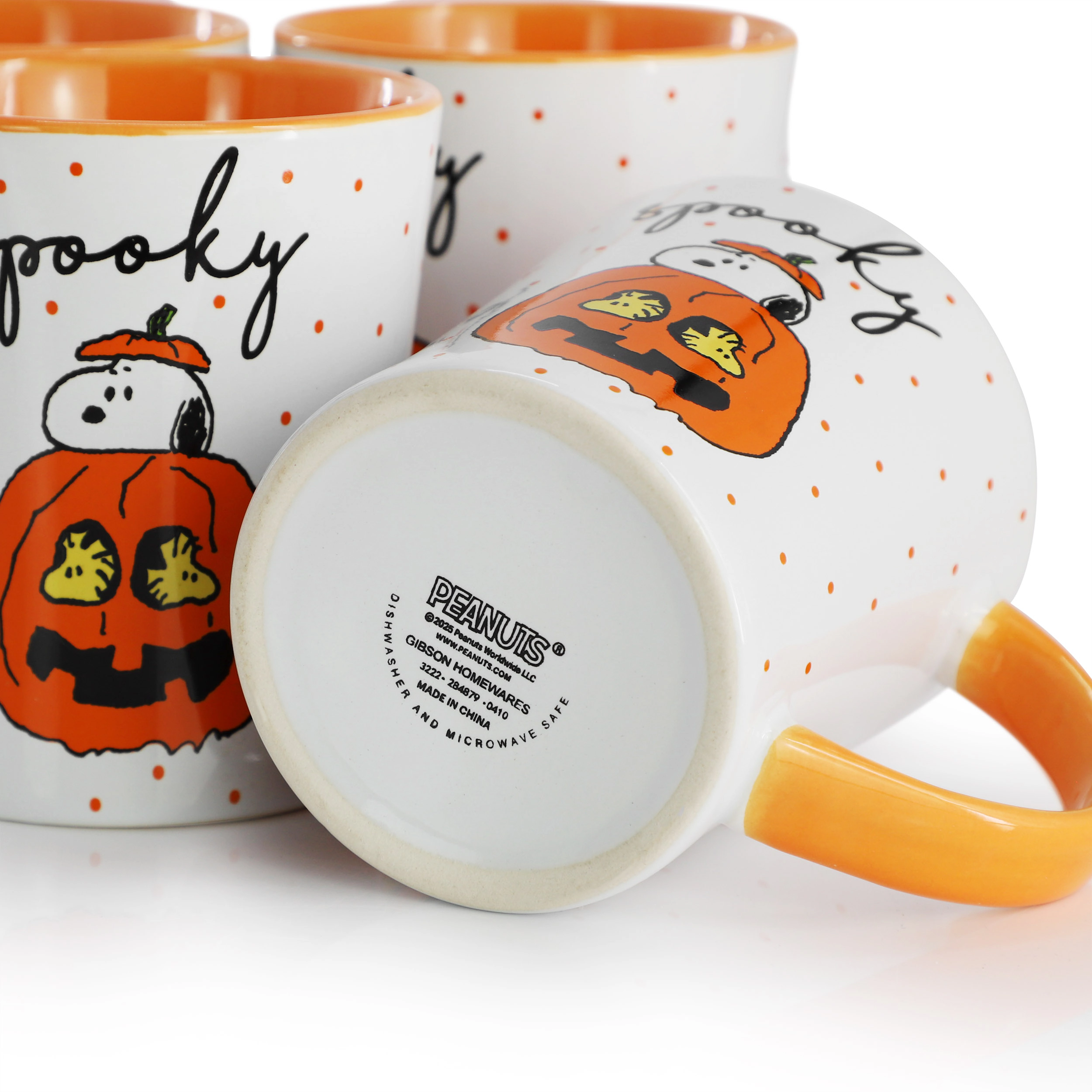 Peanuts Spooky 12 Piece 15 Ounce Funky Stoneware Mug Set in Orange
