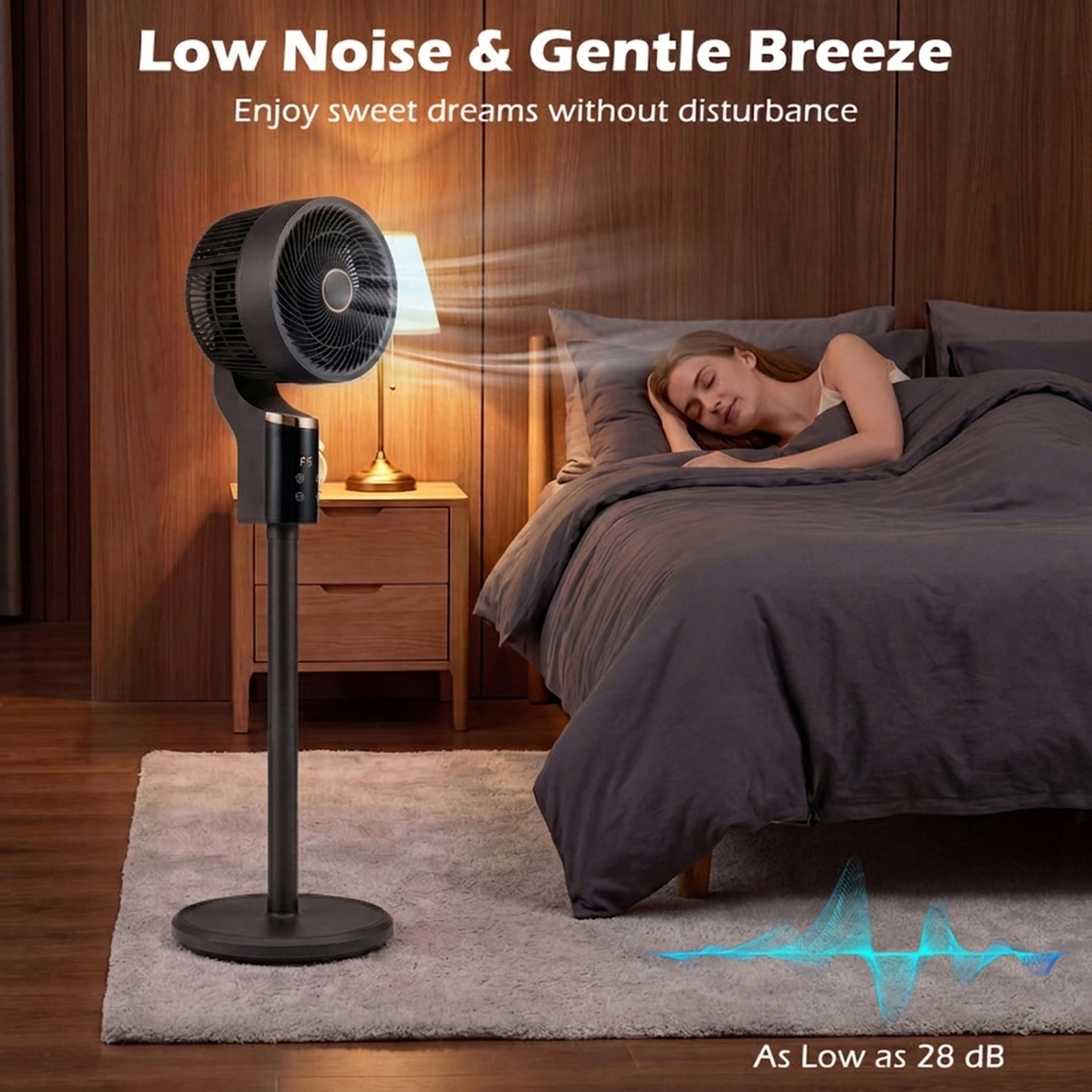 SUGIFT Compact Oscillating Pedestal Fan with 70° Swing and 90° Tilt 6.5-in Blade 900 CFM 8-Speed Remote Control Black