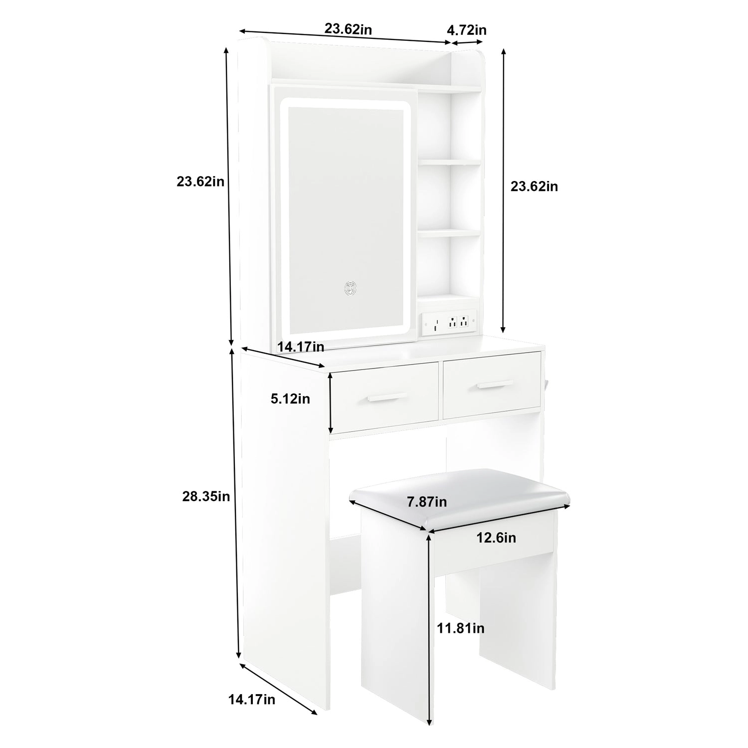GBruno LED Lighted Vanity Desk Set With Padded Stool