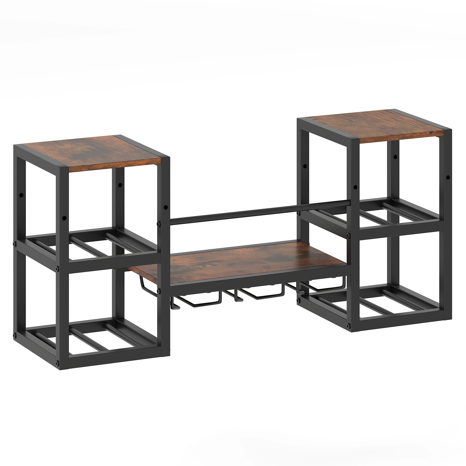 SUGIFT Wall Mounted Wine Rack Rustic Brown with Glass Holder and 8 Bottle Slots
