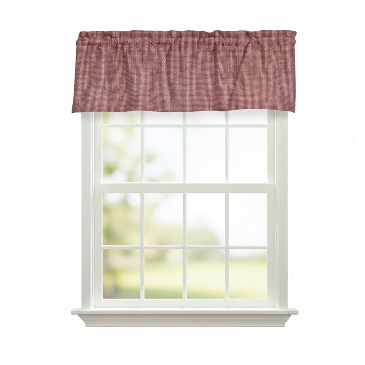 RLF Home 100% Cotton High Quality Minicheck Tailored Window Valance with 1.5" Rod Pocket 50" W X 12" L Red