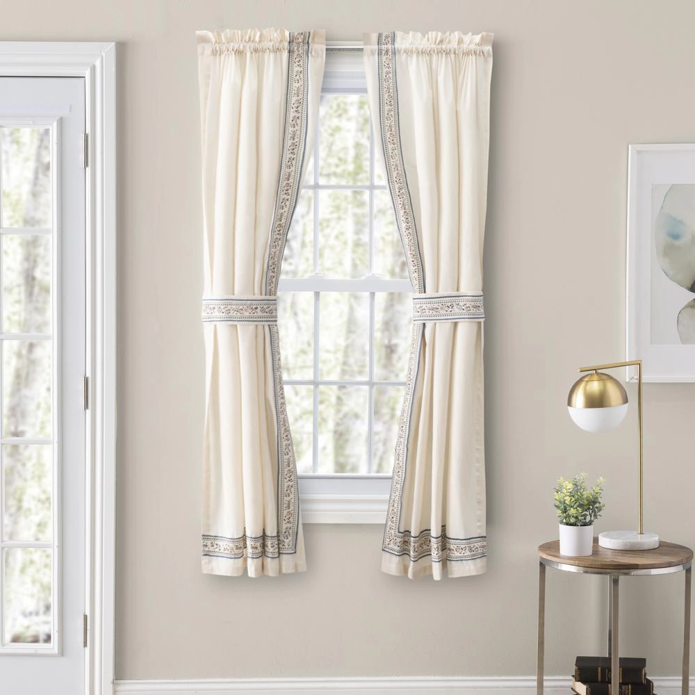 Ellis Curtain Richmark Tailored Rod Pocket Design Curtain Panel Pair for Windows with Ties 70" x 84" Natural