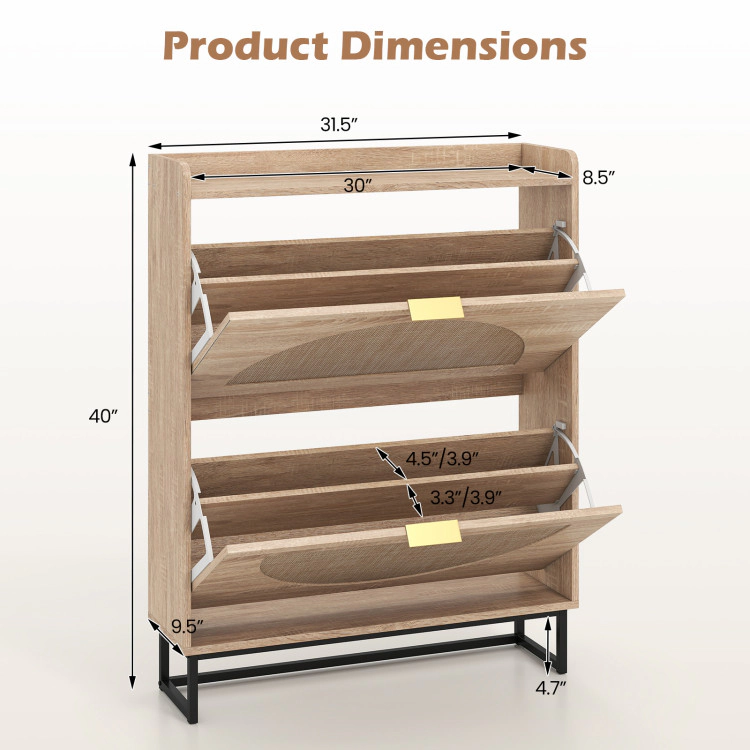 Hivvago Narrow Shoe Storage Cabinet with 2 Flip Drawers and Adjustable Shelves