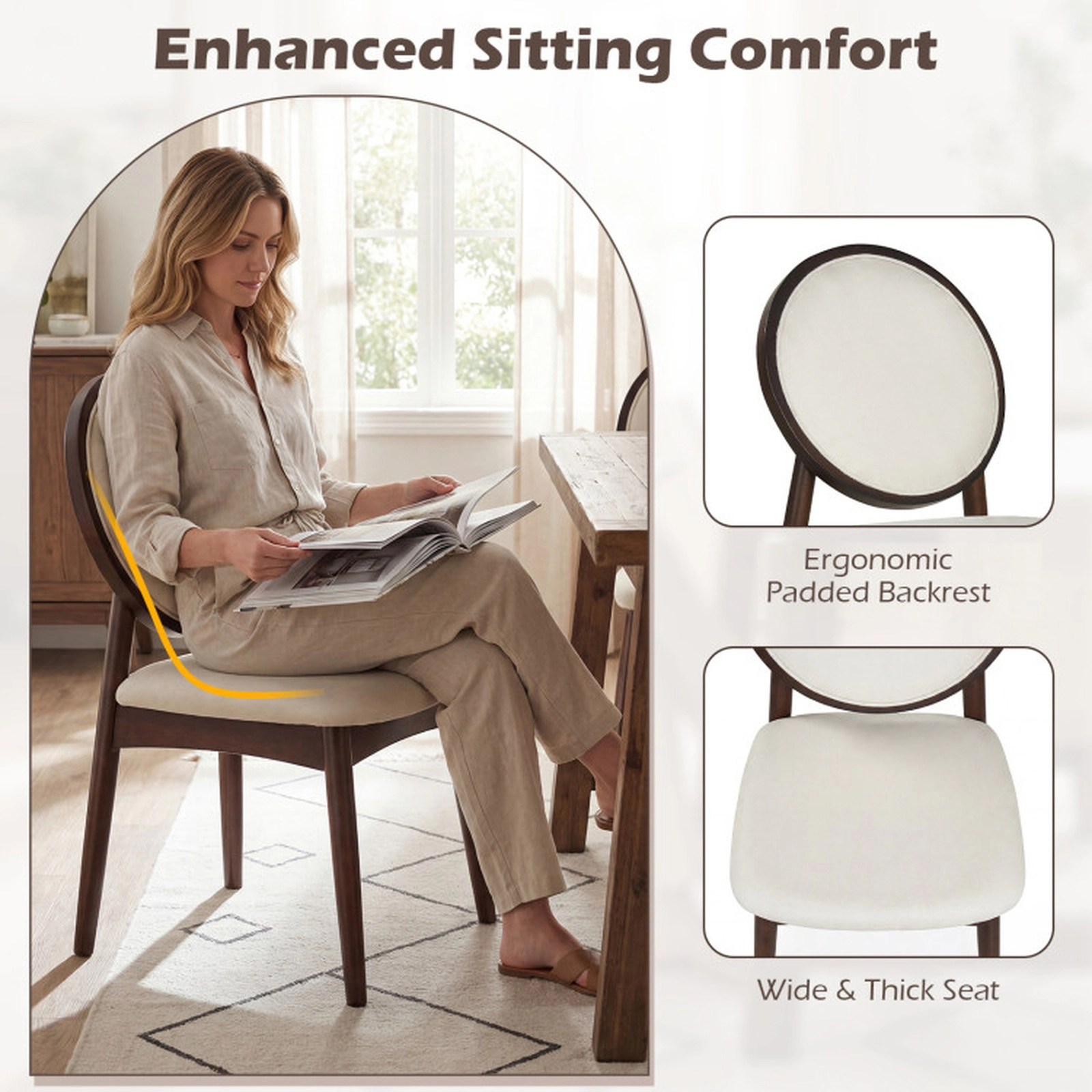 SUGIFT Set of 2 Beige Upholstered Dining Chairs with Linen Padded Seat 18.5-in W 35-in H 330-lb Per Chair