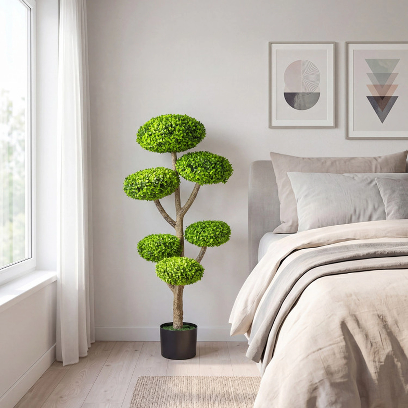 SUGIFT 45-in 6-Ball Artificial Topiary Tree with Realistic Trunk and Weighted Cement-Filled Base