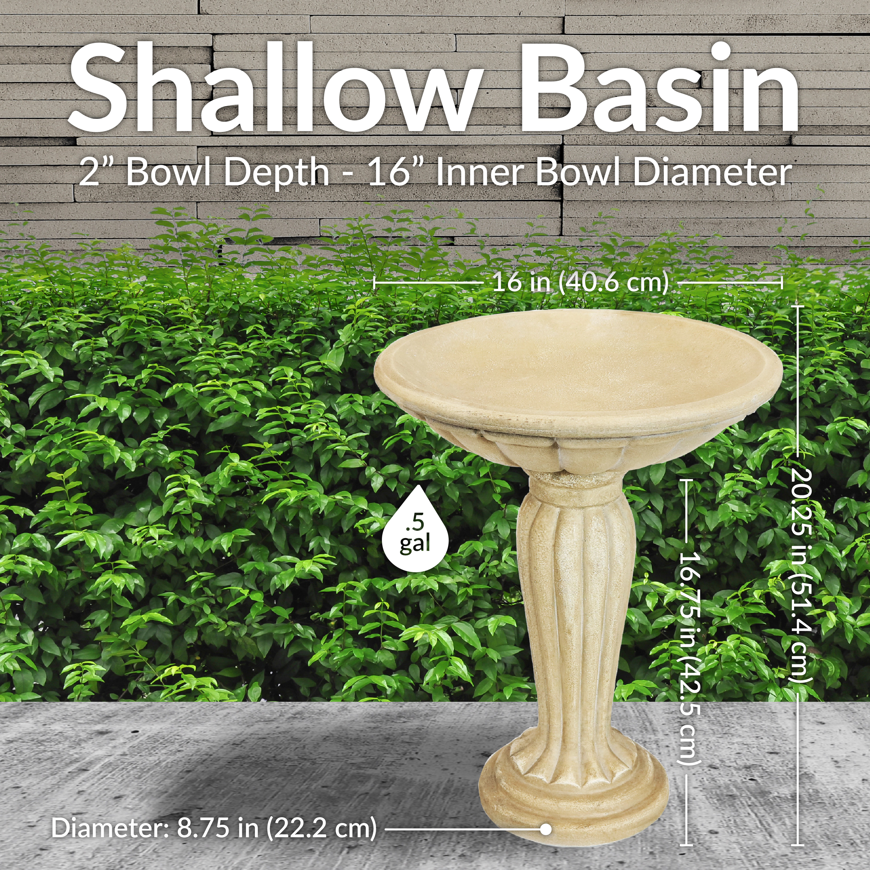 Sunnydaze Grecian Concrete Bird Bath for Outside, 20” H, Antique White