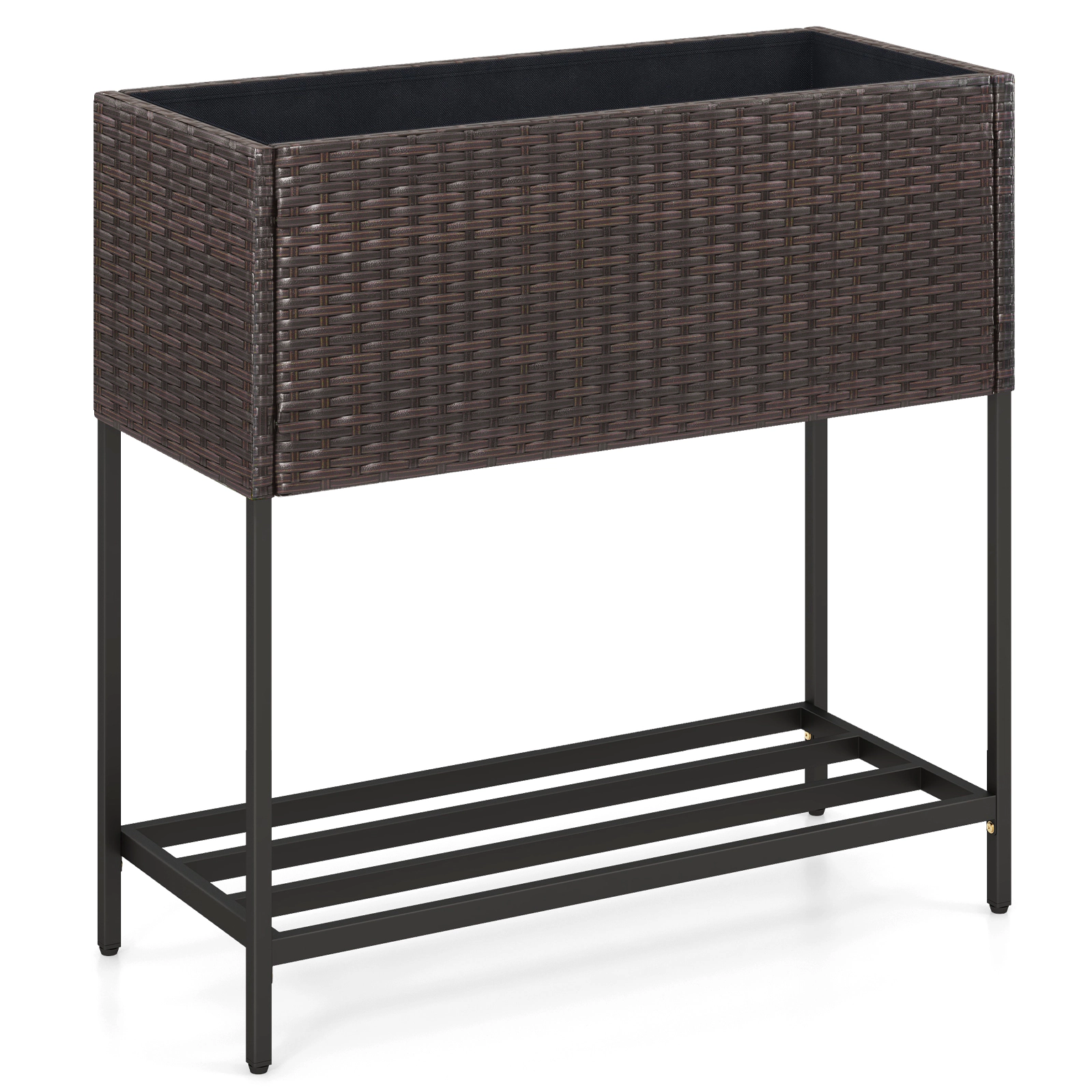 Hivvago Wicker Raised Garden Bed with Storage Shelf and Removable Liner for Flowers