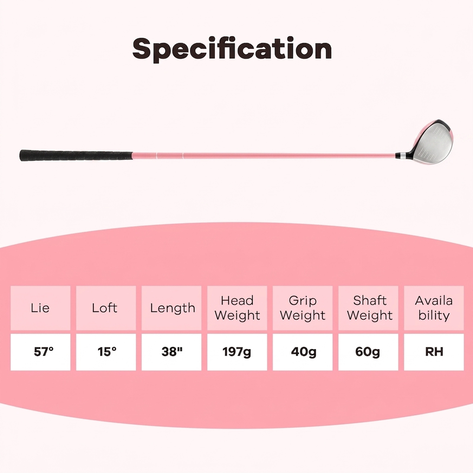 38-in Junior 3 Fairway Wood Golf Club Kids Ages 11-14 165cc Aluminum Head 15-Degree Loft Fiberglass Shaft Pink