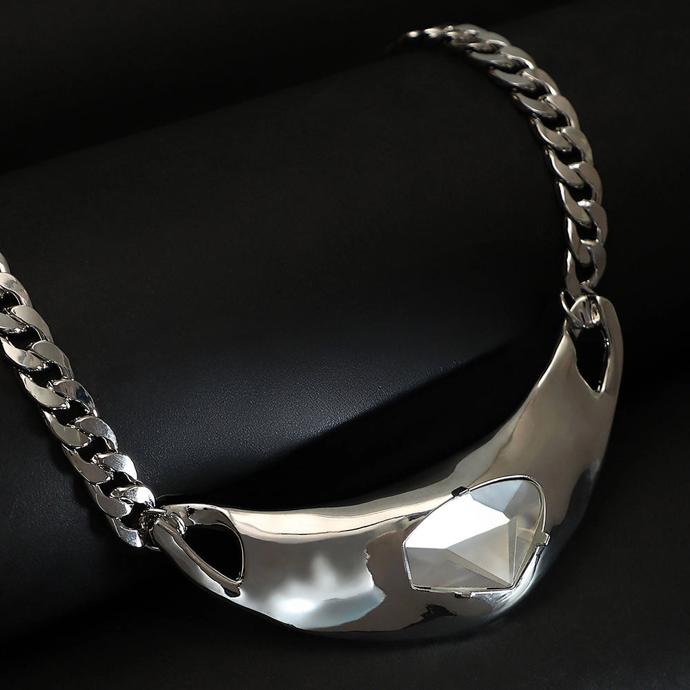 SOHI Women's The Petra-Chain Collar Necklace - Chrome Silver