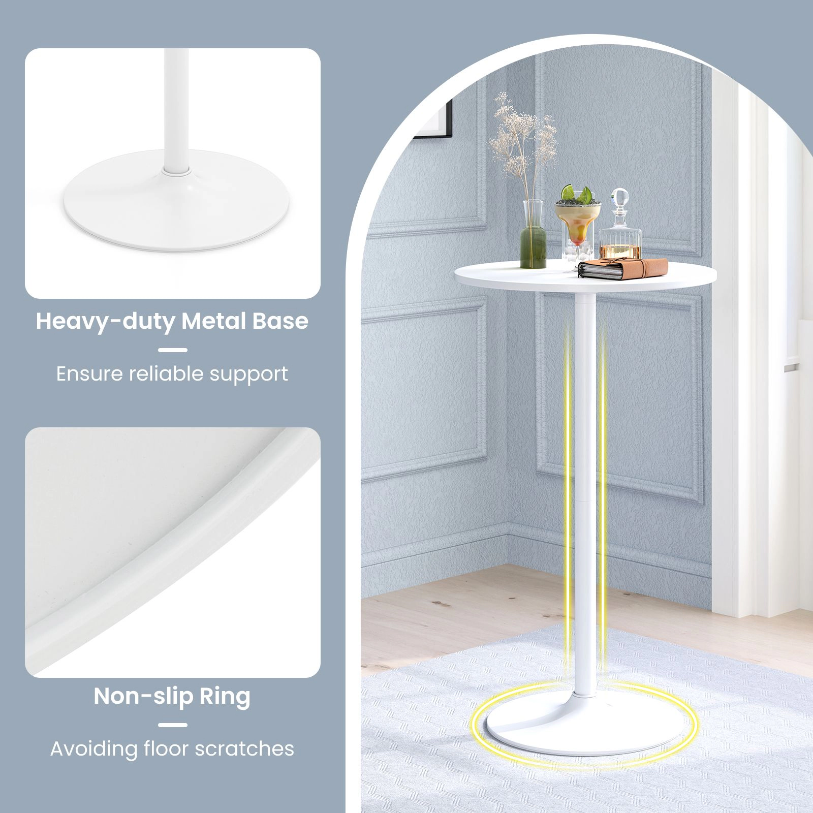SlickBlue Adjustable Height Bistro Table with Metal Base and Round Top-Set of 2