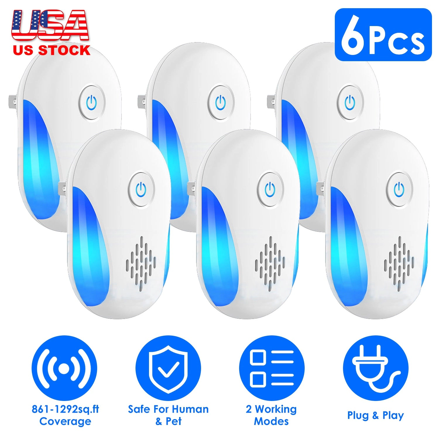 GBruno 6-Pack Ultrasonic Pest Repellers