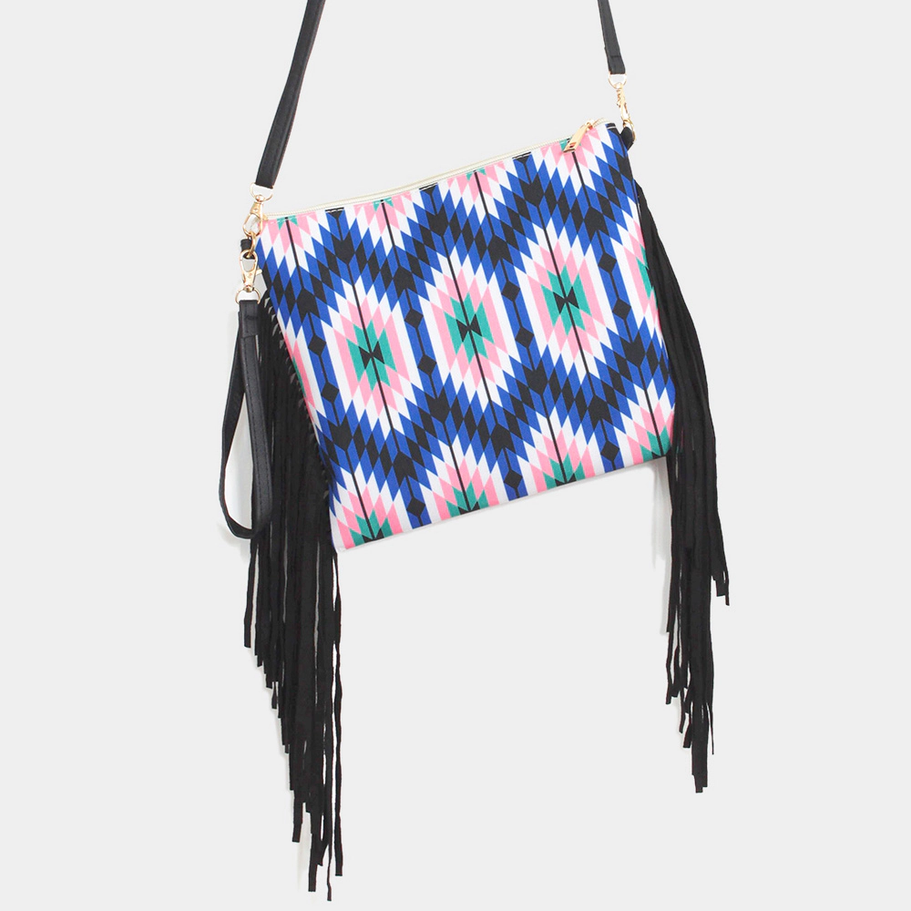 Fashnzfab Aztec Print Tassel Wristlet Clutch / Crossbody Bag