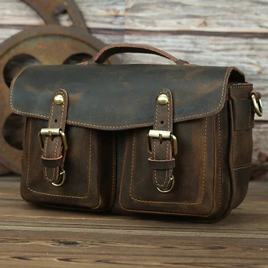 Steel Horse Leather Unisex The Faust Leather Camera Bag | Crossbody Vintage Camera Messenger Bag