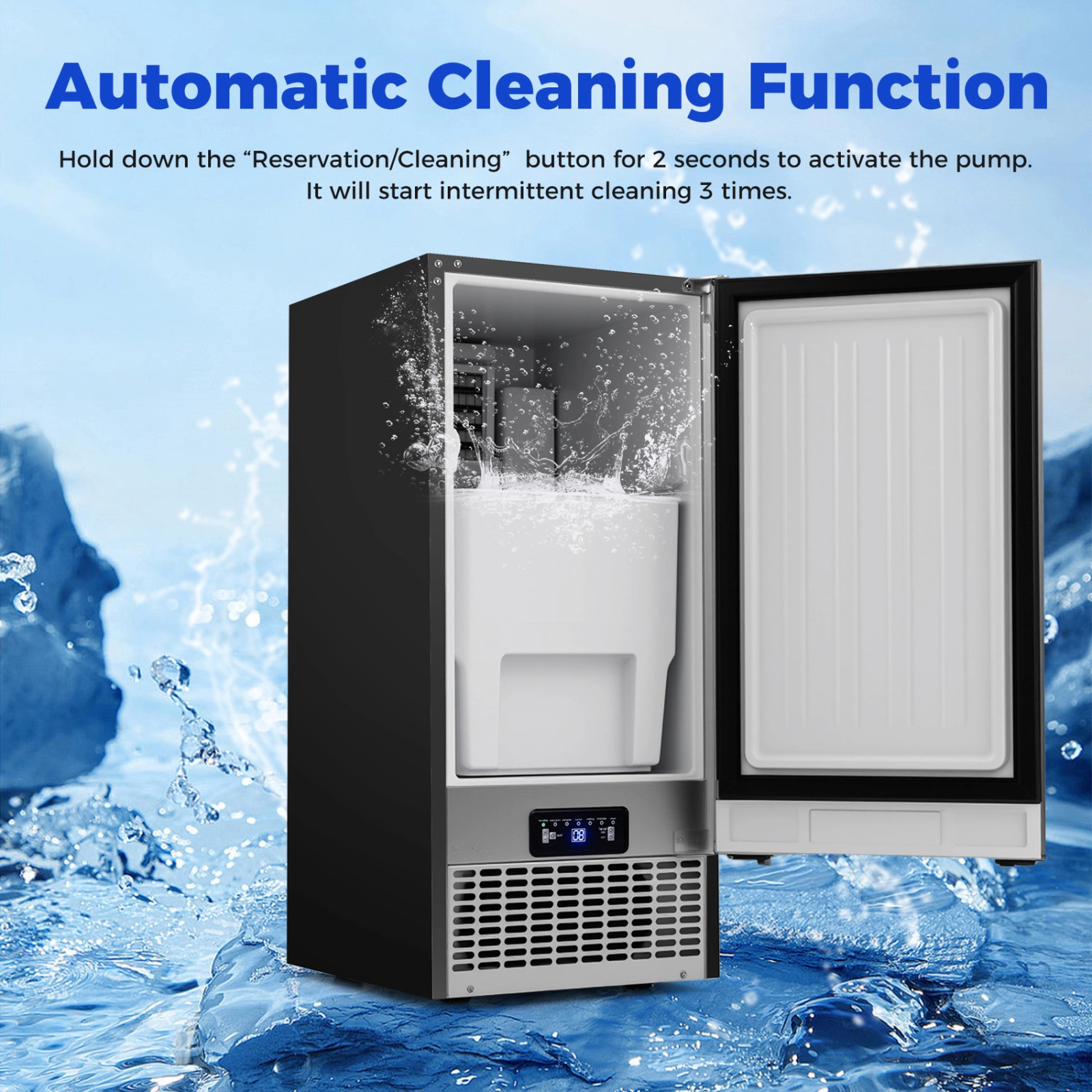 SUGIFT 110-lb Daily Capacity Undercounter Ice Maker with 25-lb Storage 15-in Wide Stainless Steel Silver/Black