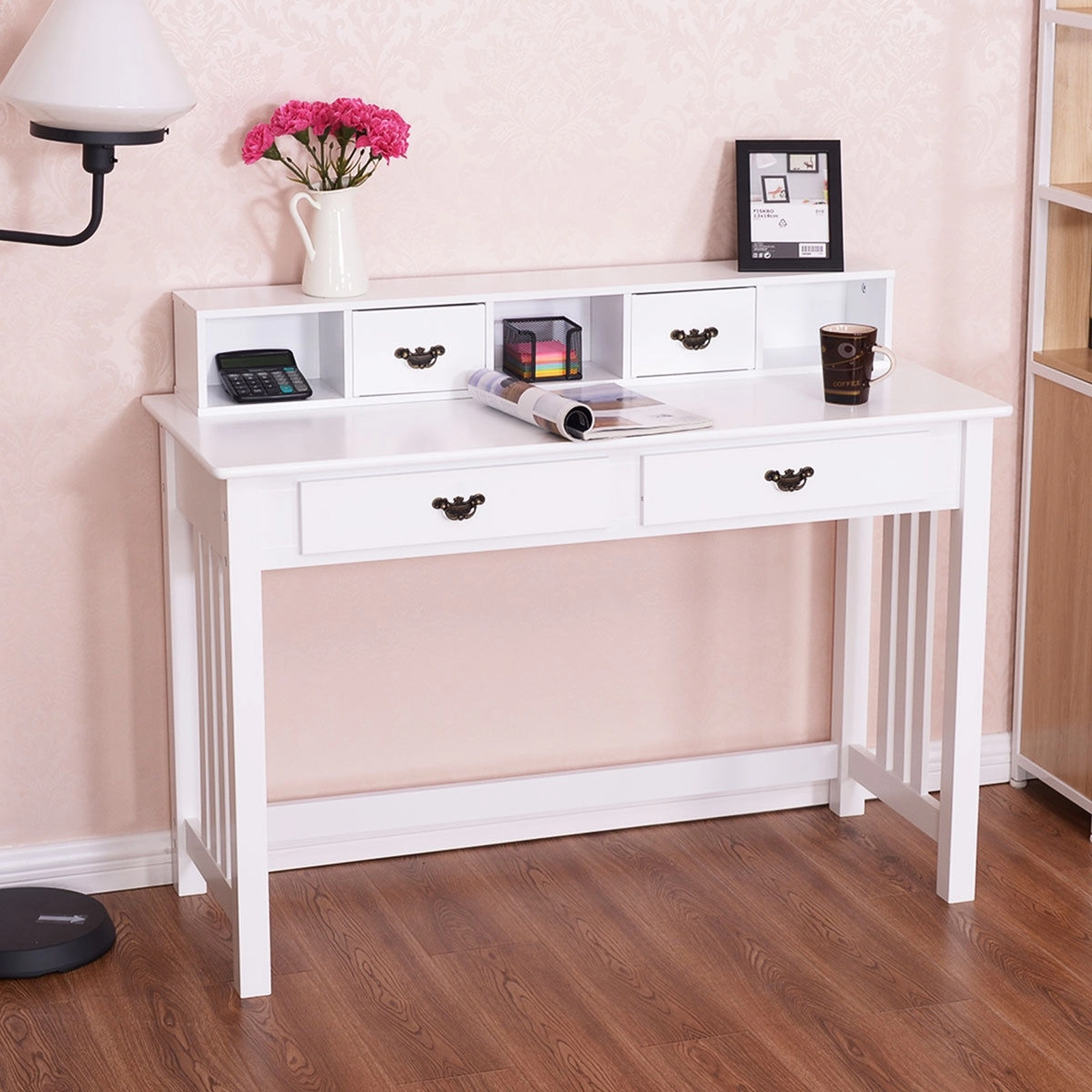 SUGIFT 47.5 in Home Office Writing Desk with Hutch and 4 Storage Drawers