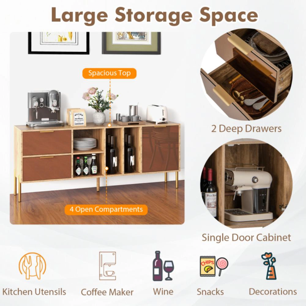 Hivvago Mirrored Buffet Cabinet With 2 Drawers And 1 Door For Living Room-Natural