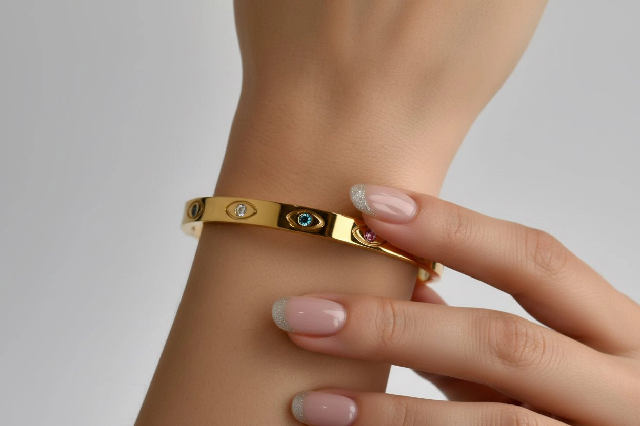 DressAtR Women's MultiColor Zircon Gold Tone Bangle Bracelet