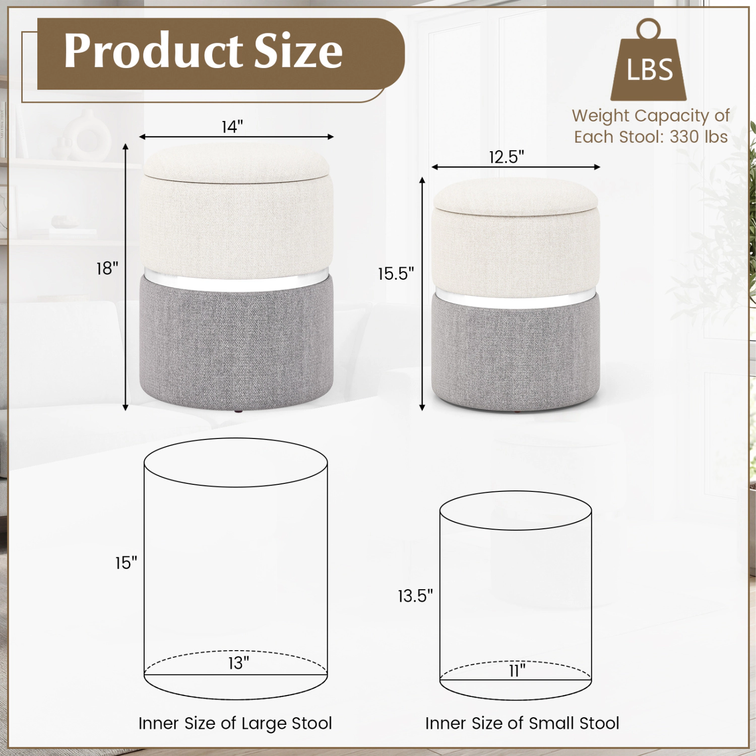 LJG Velvet/Linen Fabric Storage Ottoman Set of 2
