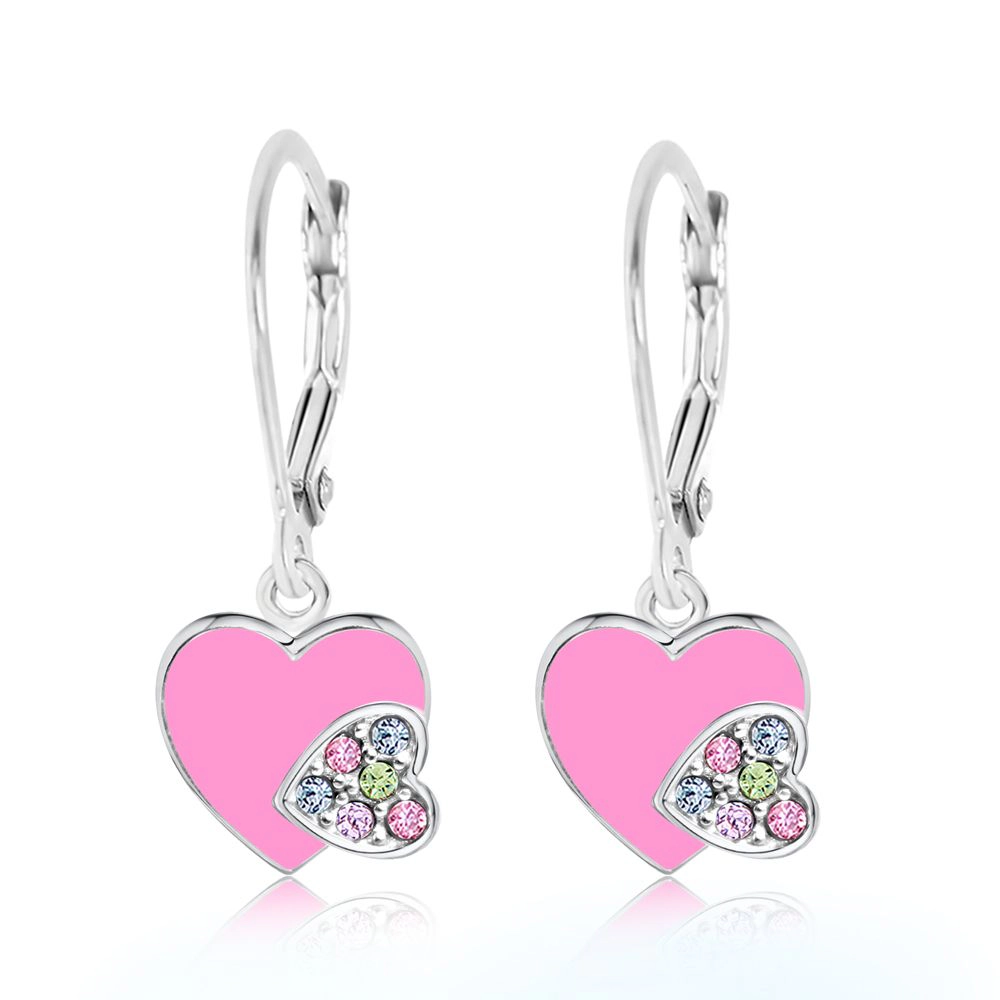 CHANTEUR Kids Sterling Silver Leverback Heart Earrings - Hypoallergenic, Silver-Plated Brass Heart
