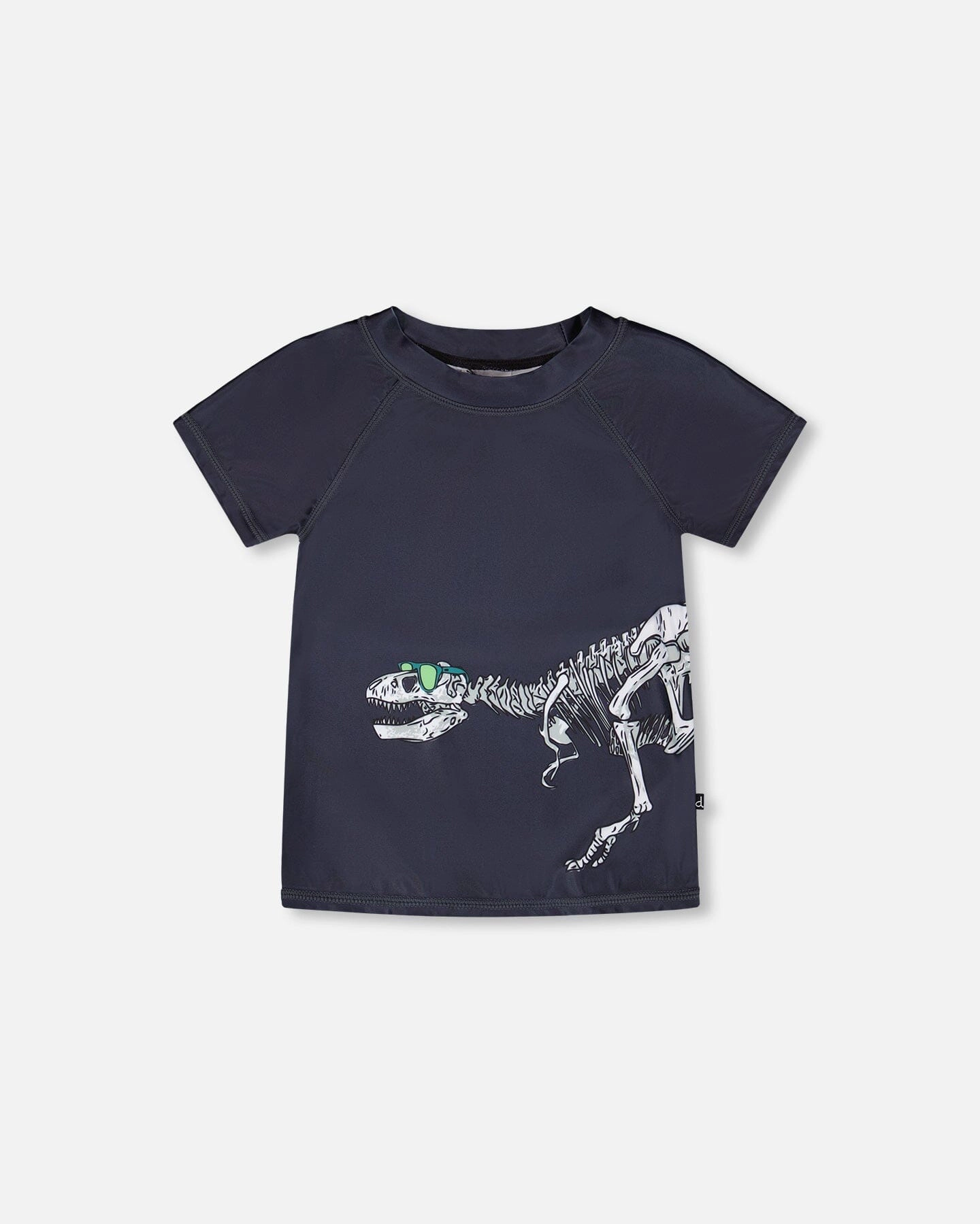 Deux par Boys Dinosaur Skeleton Graphic Contrast Panel Short Sleeve Rashguard