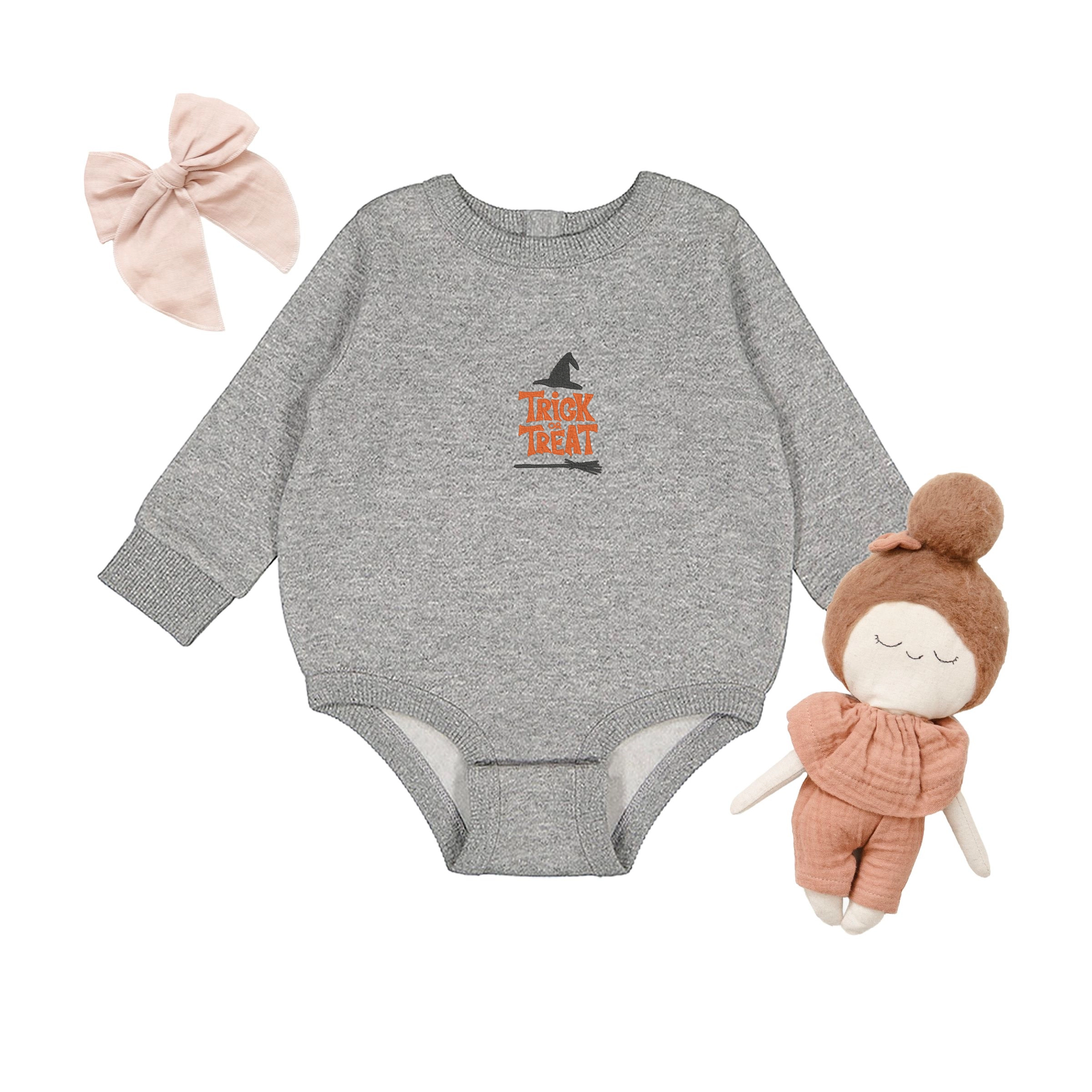 The Juniper Shop - Infant Fleece BodySuit Embroidered Broom Trick or Treat