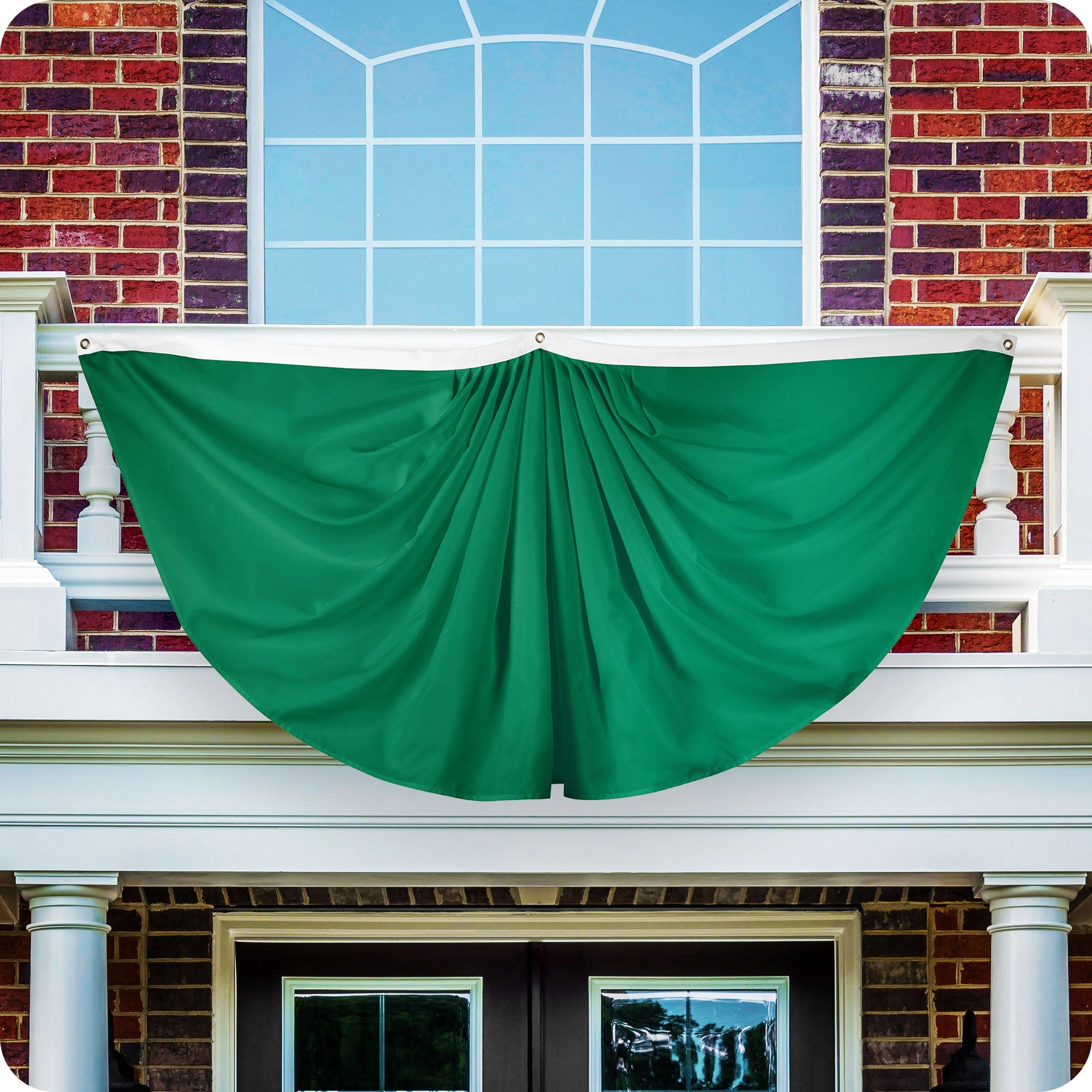 G128 Dark Green Pleated Fan Flag 3x6 Ft, 150D Polyester, Fade-Resistant Print, Brass Grommets