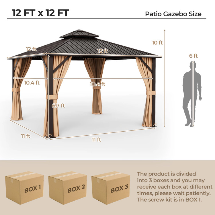 Hivvago Hardtop Outdoor Gazebo with Galvanized Steel Roof and Curtains