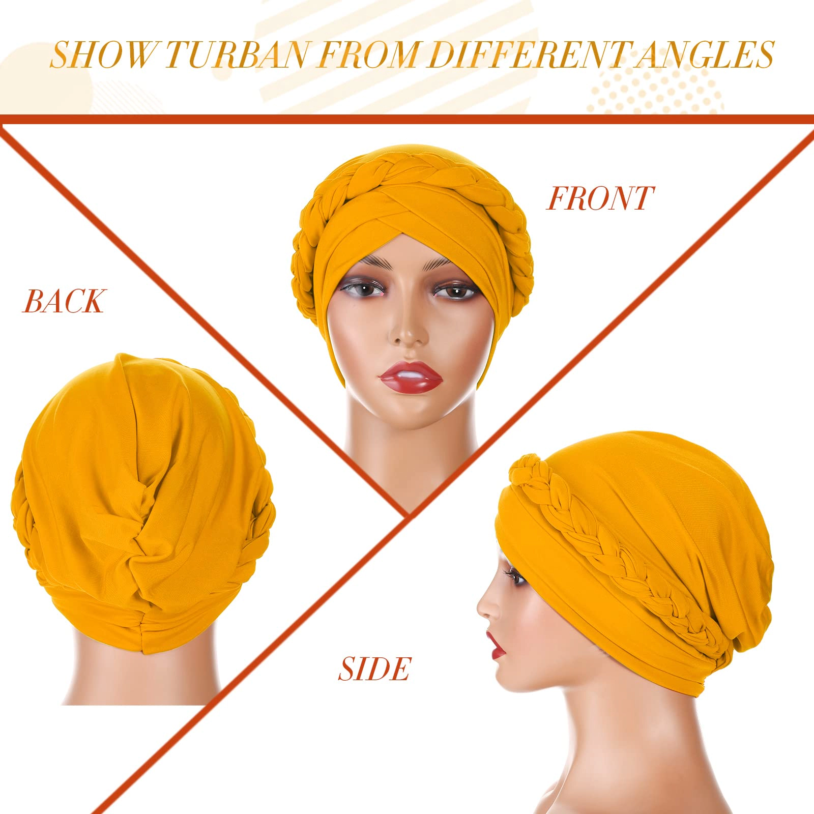 9 Pack Braid Turban Cap For Women Ethnic Bohemia Twisted Hair Cover Wrap Hat Pre Tied Bonnet Chemo