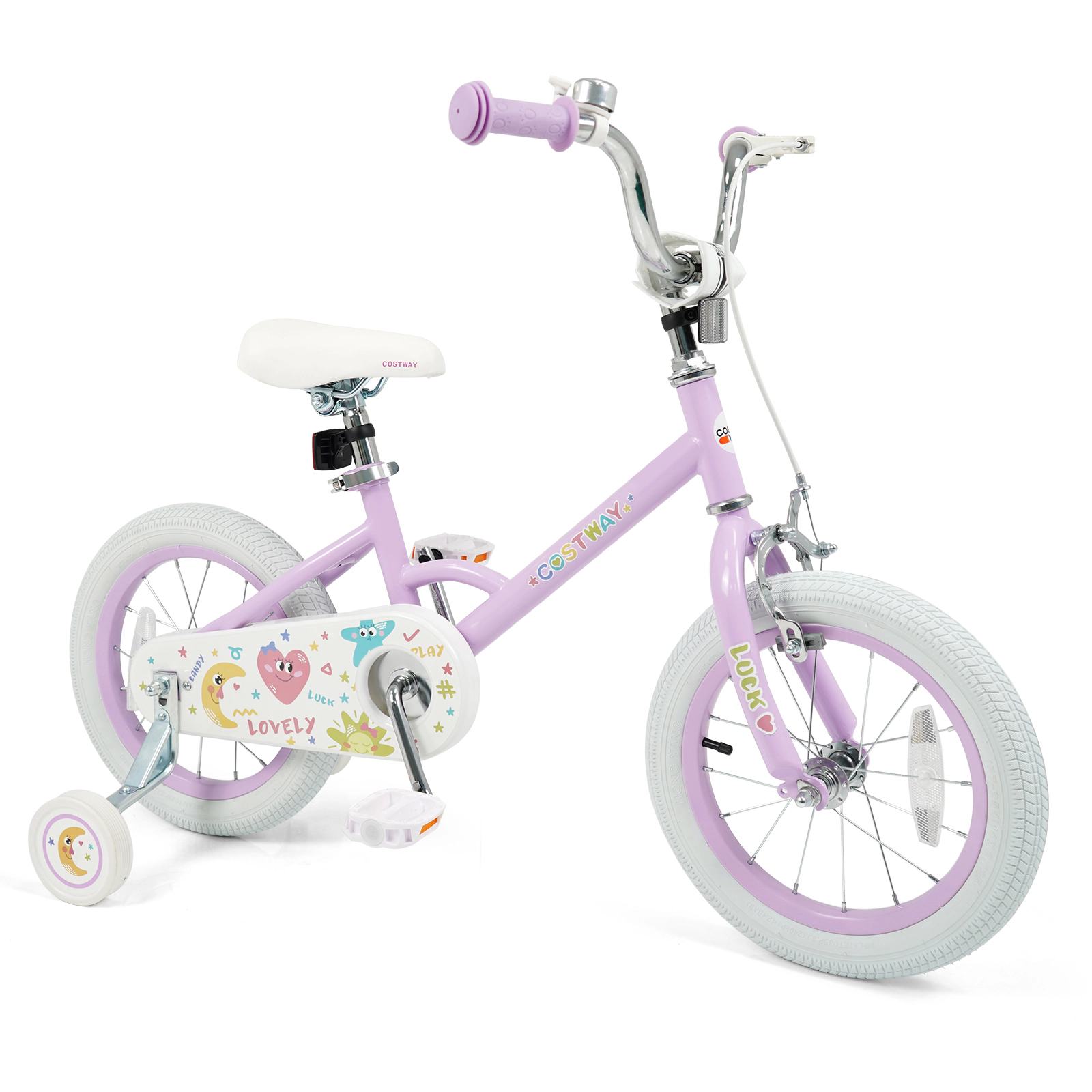 LJG Kids Bike Adjustable Children Purple - Stars & Moon