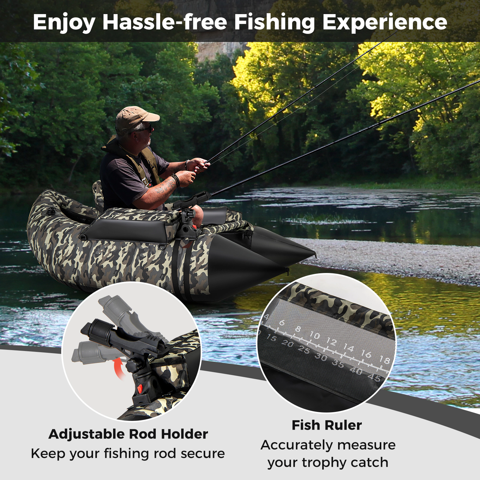 SUGIFT Adult Camouflage Fishing Float Tube with Adjustable Backrest and Carry Straps 59-in W 350-lb Load Capacity