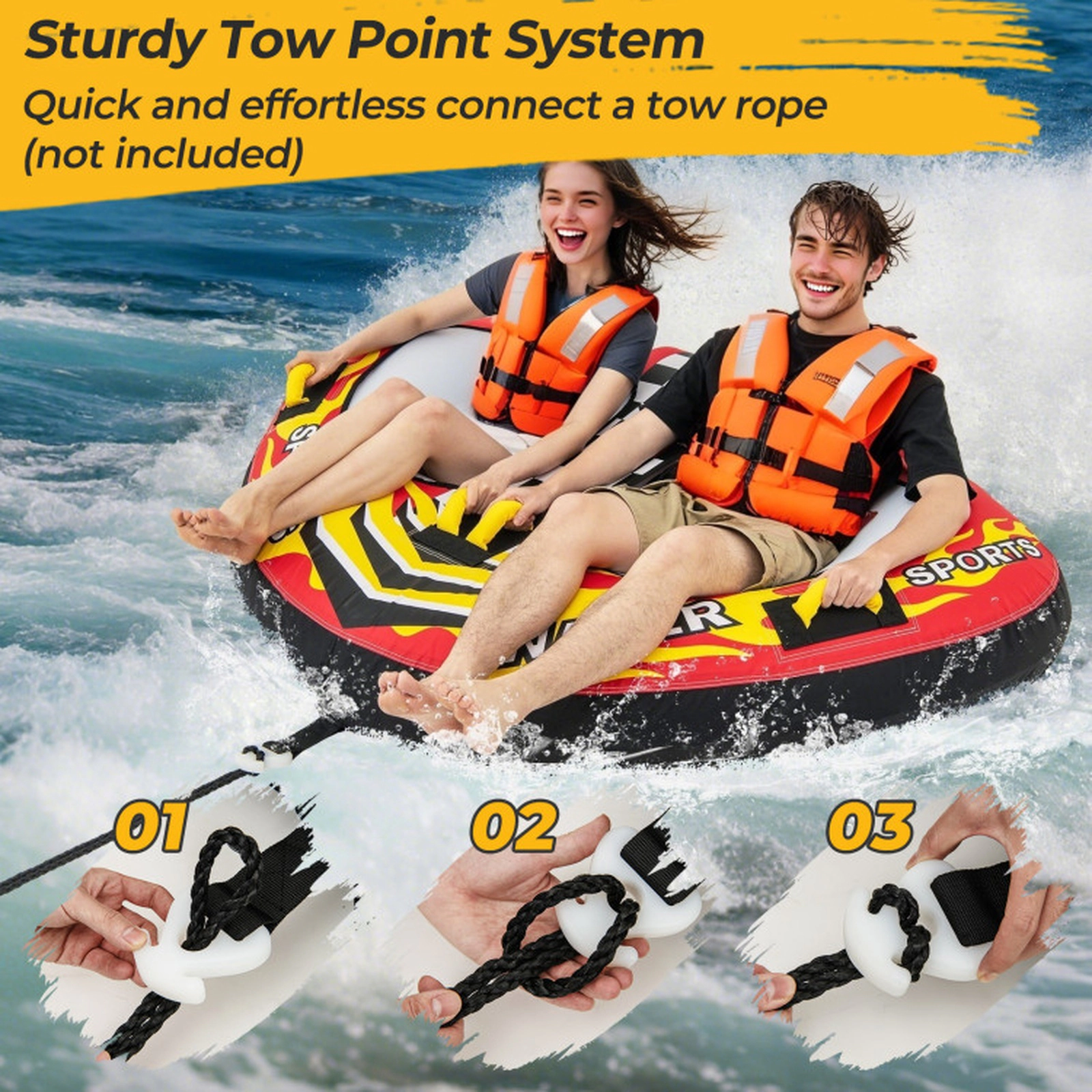 SUGIFT Teen Red 2-Person Towable Tube with Quick Connector and Foam Padded Handles 70-in W 340-lb Load Capacity