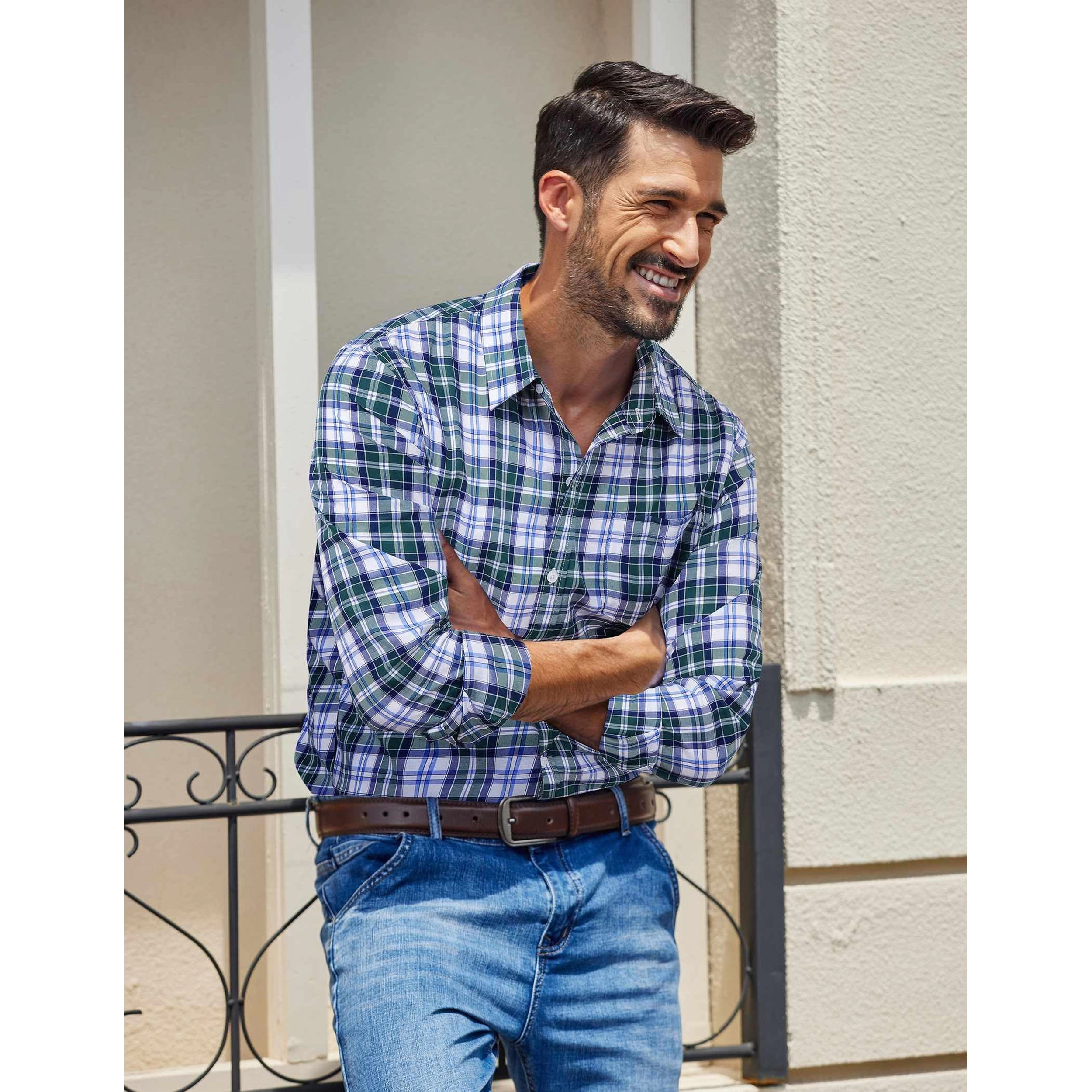 COOFANDY Mens Casual Plaid Long Sleeve Button Down Shirts Spread Collar Check Tops