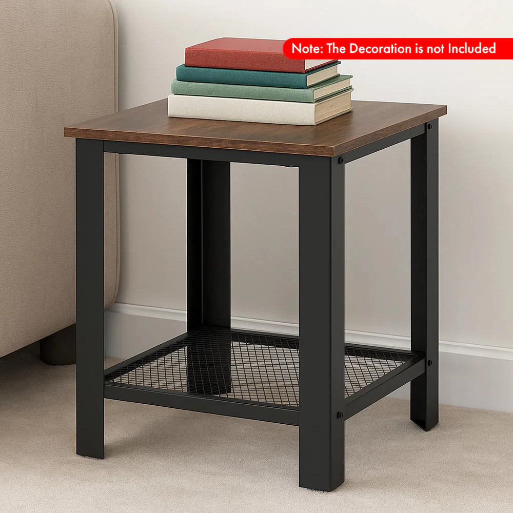 Hivvago Small Space 2-Layer Industrial End Table with Open Storage Shelf