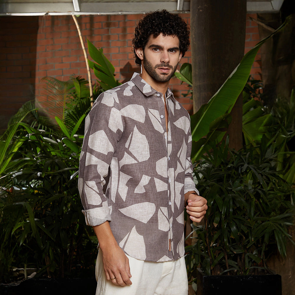 Campus Sutra Men's Abstract Heathered Shirt