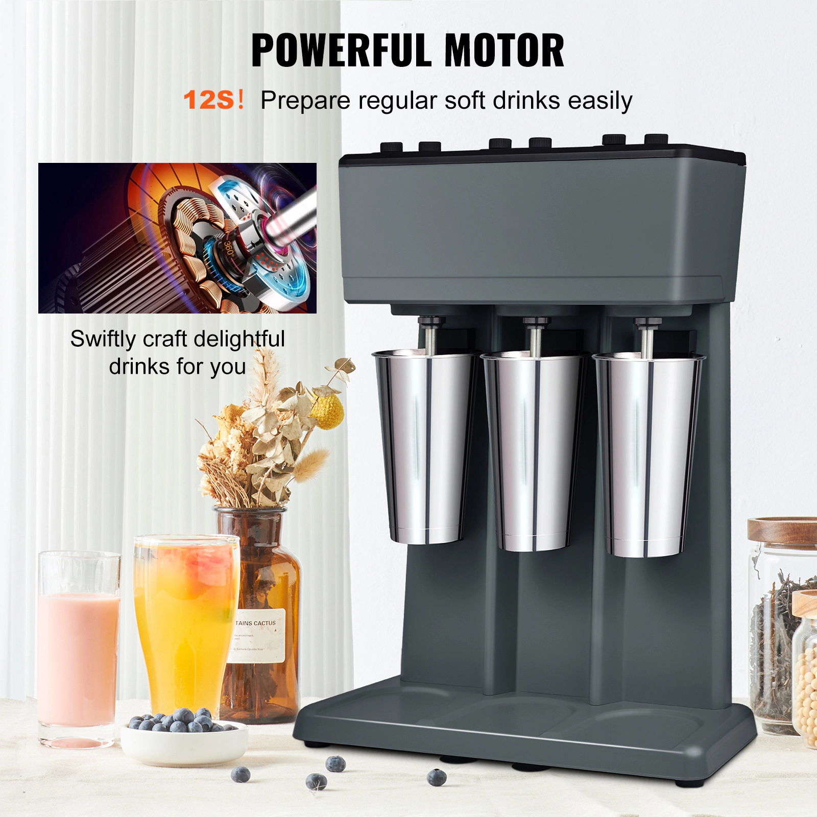HONGGE Milkshake Machine, 375W Maker Mixer, Head Drink Mixer Blender Machine