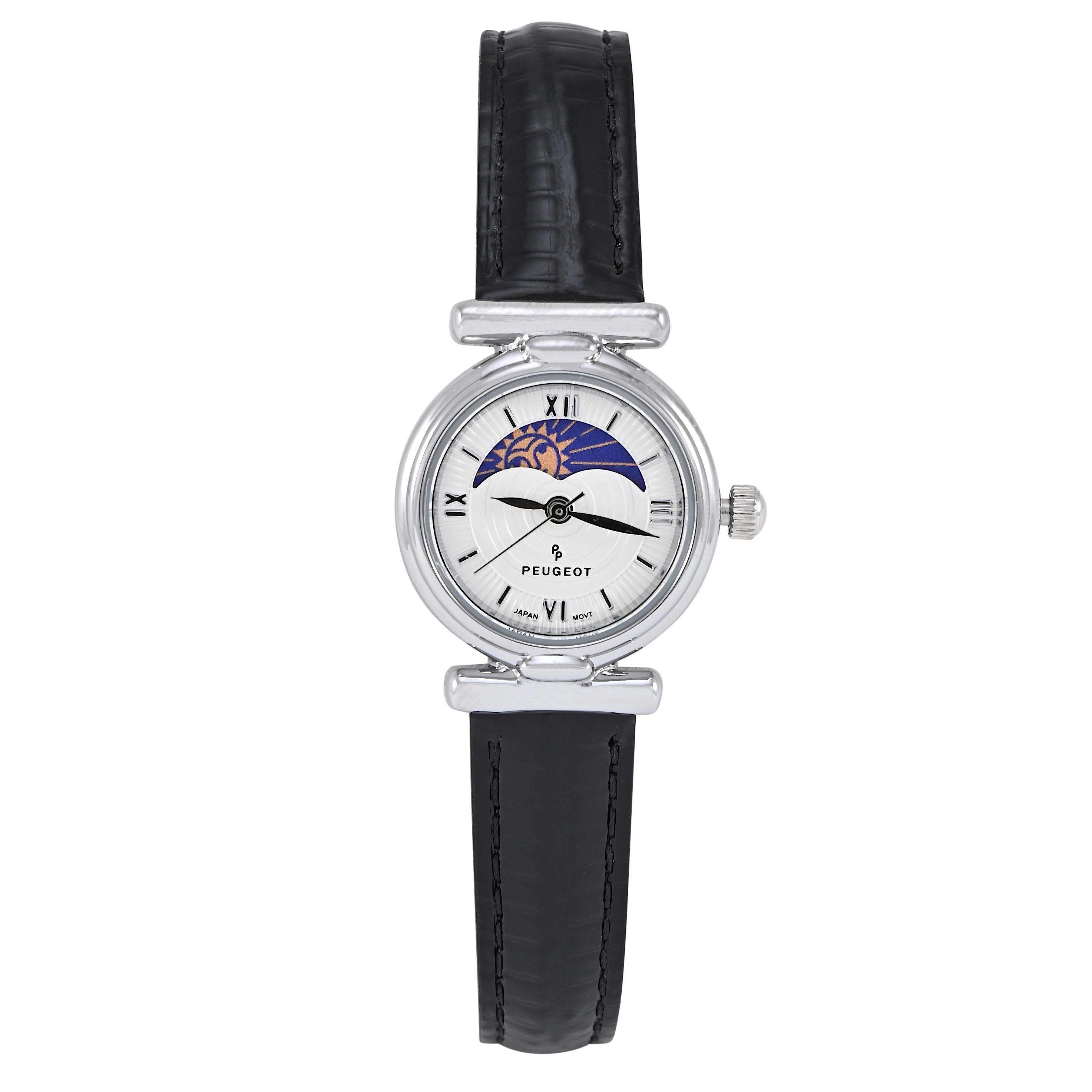Peugeot Women's Petite 25mm Sun-Moon Watch with Glossy Leather Strap