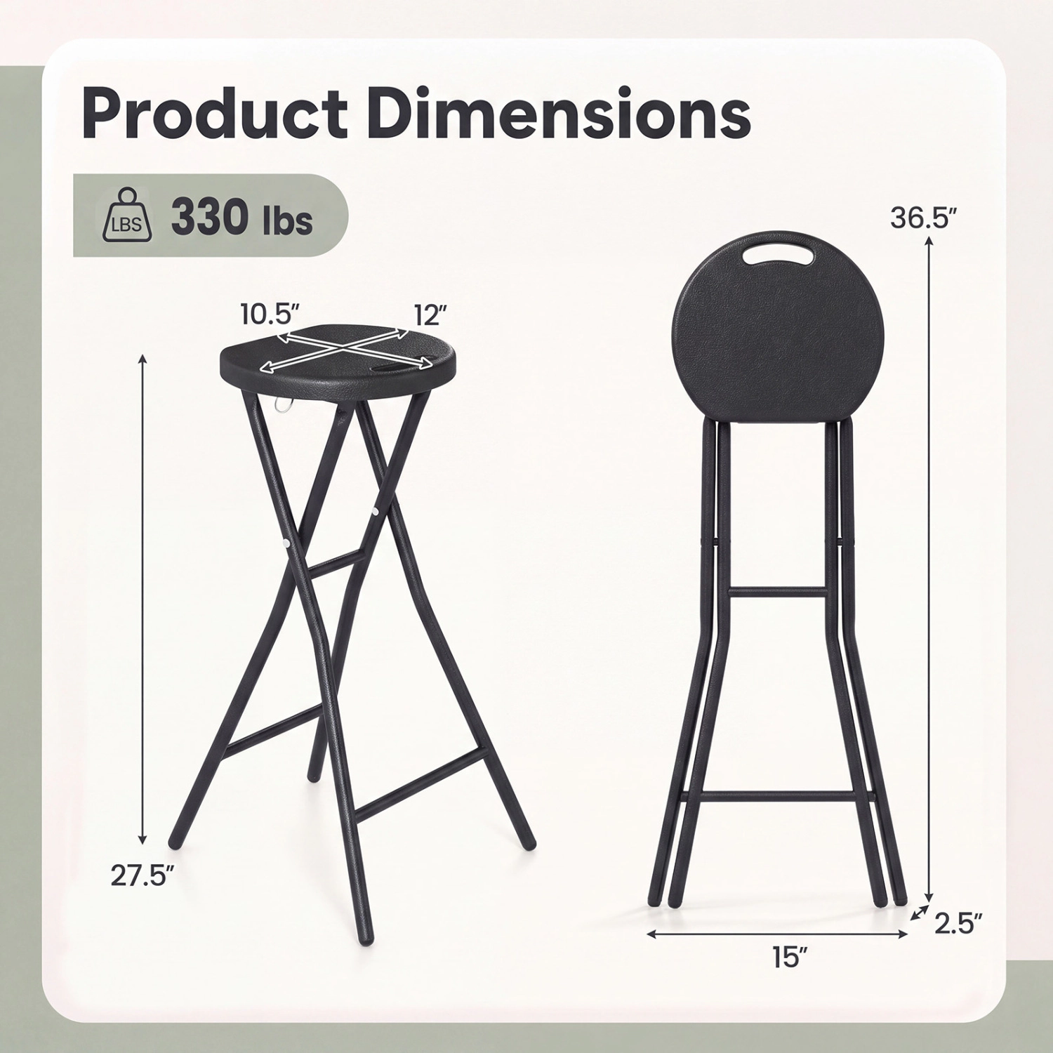 LJG 27.5" Folding Bar Stool with HDPE Seat & Carry Handle for Kitchen Bar Fishing