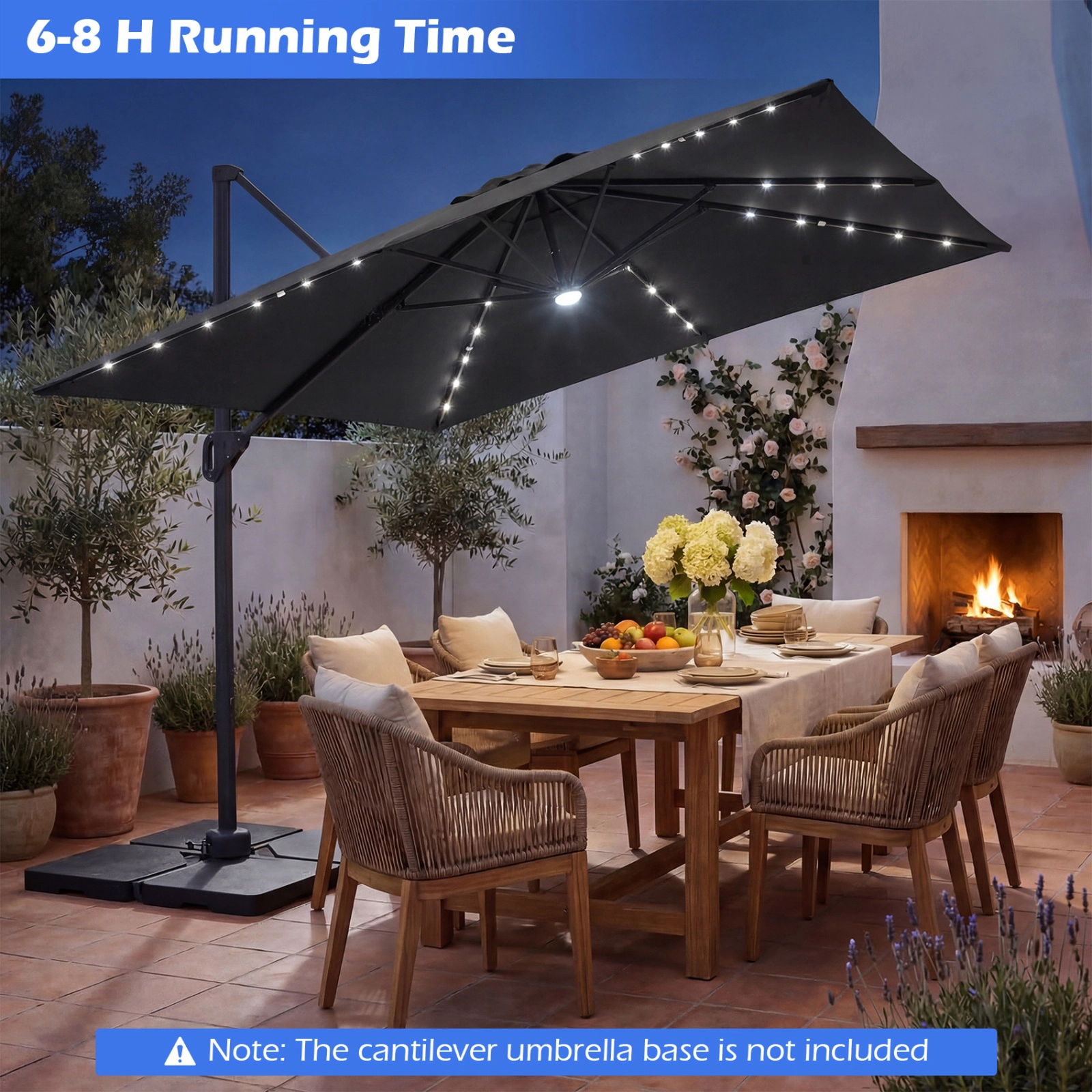 SUGIFT 10 ft Cantilever Patio Umbrella with 33 Solar LED Lights and 7 Rim Height