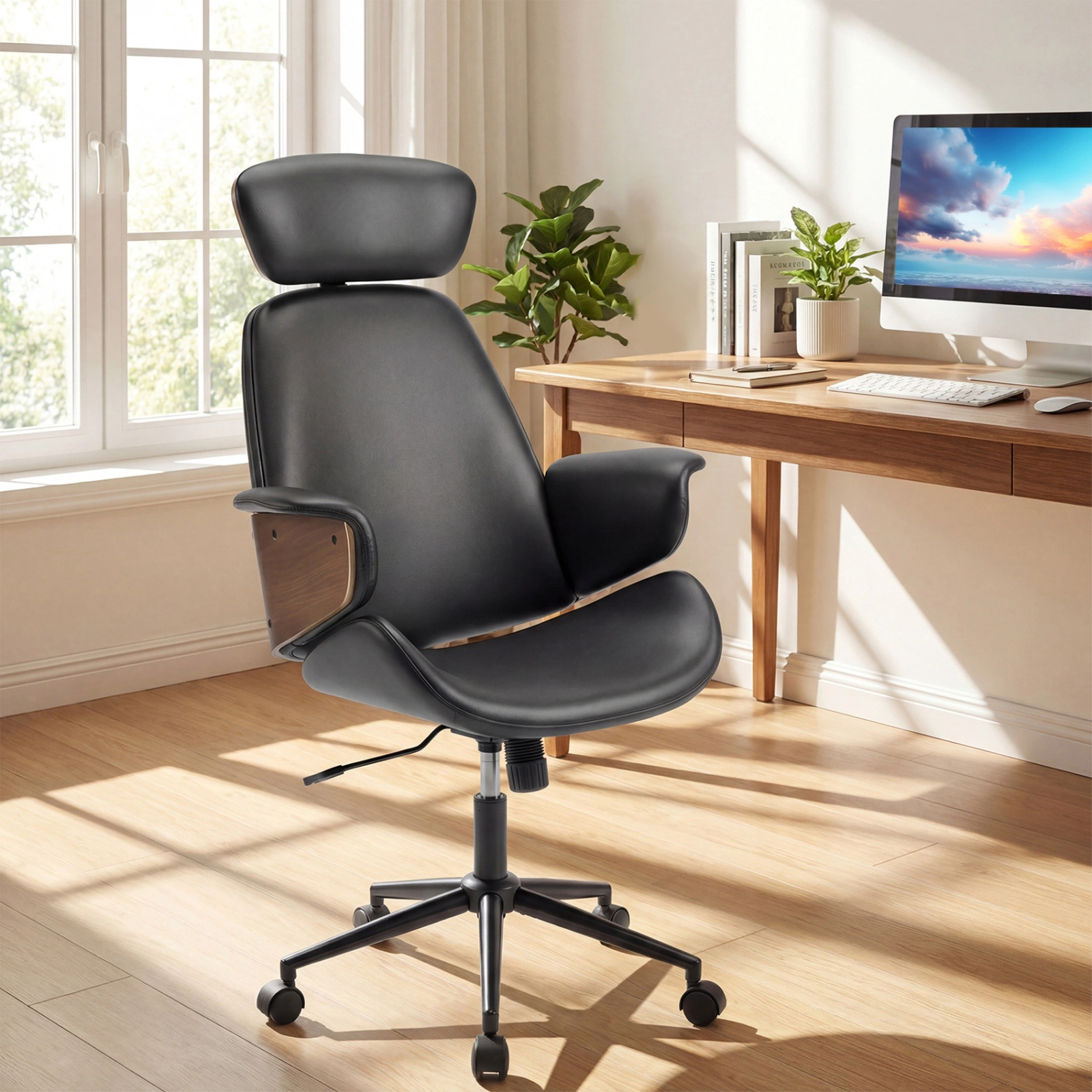 SUGIFT Ergonomic Office Chair with Headrest Adjustable Height 242-Lb Capacity 45-in High Back Black + Rustic Brown