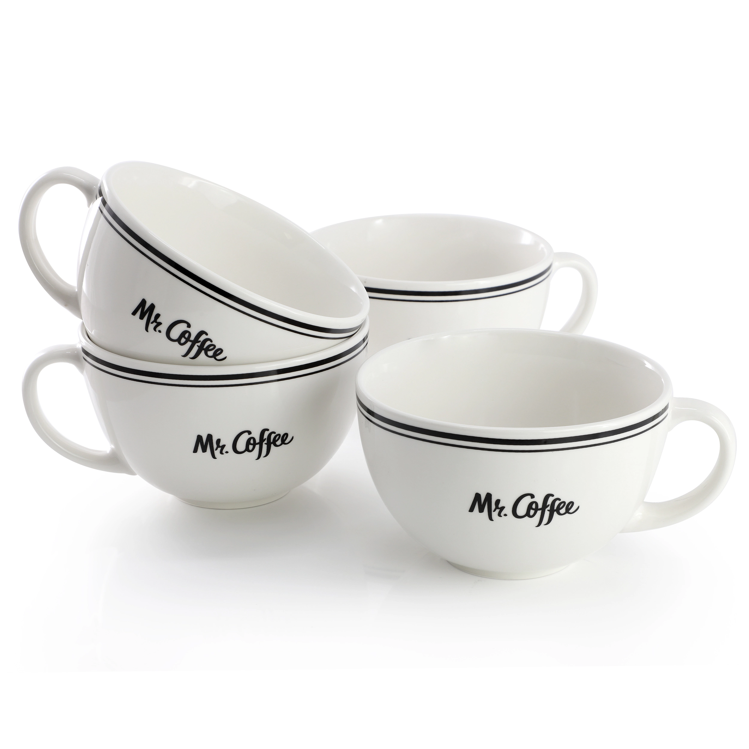 Mr. Coffee Downtown Diner 4 Piece 22 Ounce Fine Ceramic Mug Set in