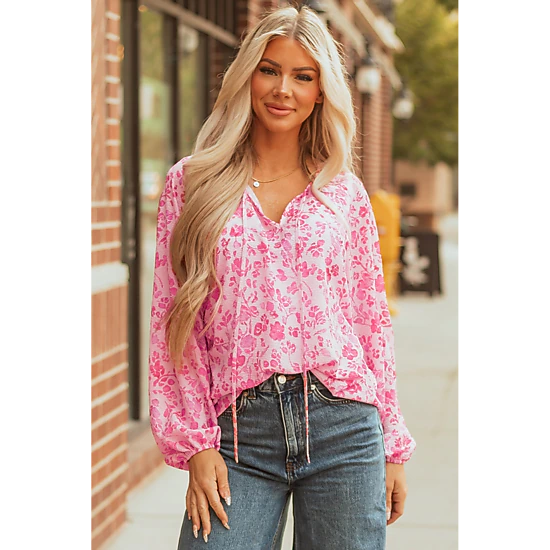 Threaded Pear Women's Adalyn Floral Puff Sleeve Lightweight Blouse