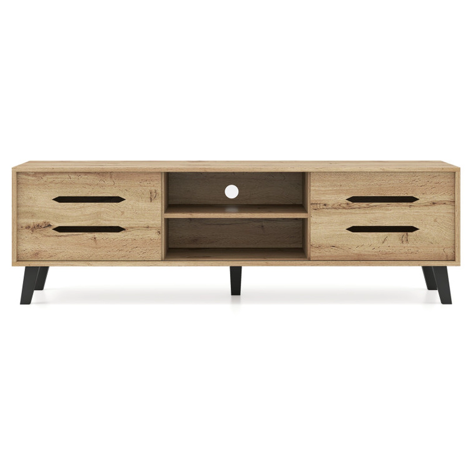 SUGIFT 59 in TV Stand Natural Mid Century Console with Sliding Doors and Cable Hole