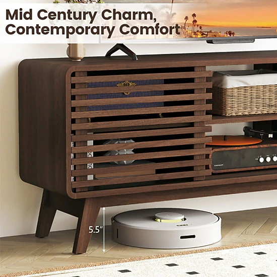 Hivvago Tv Stand For Tvs Up To 65" With Sliding Doors And Adjustable Shelves For Living Room