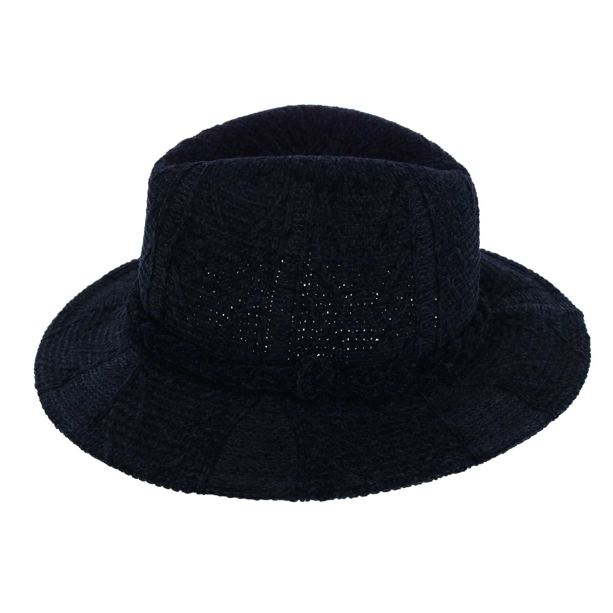 Aquarius Women's Knit Chenille Print Fedora with Braided Hat Band