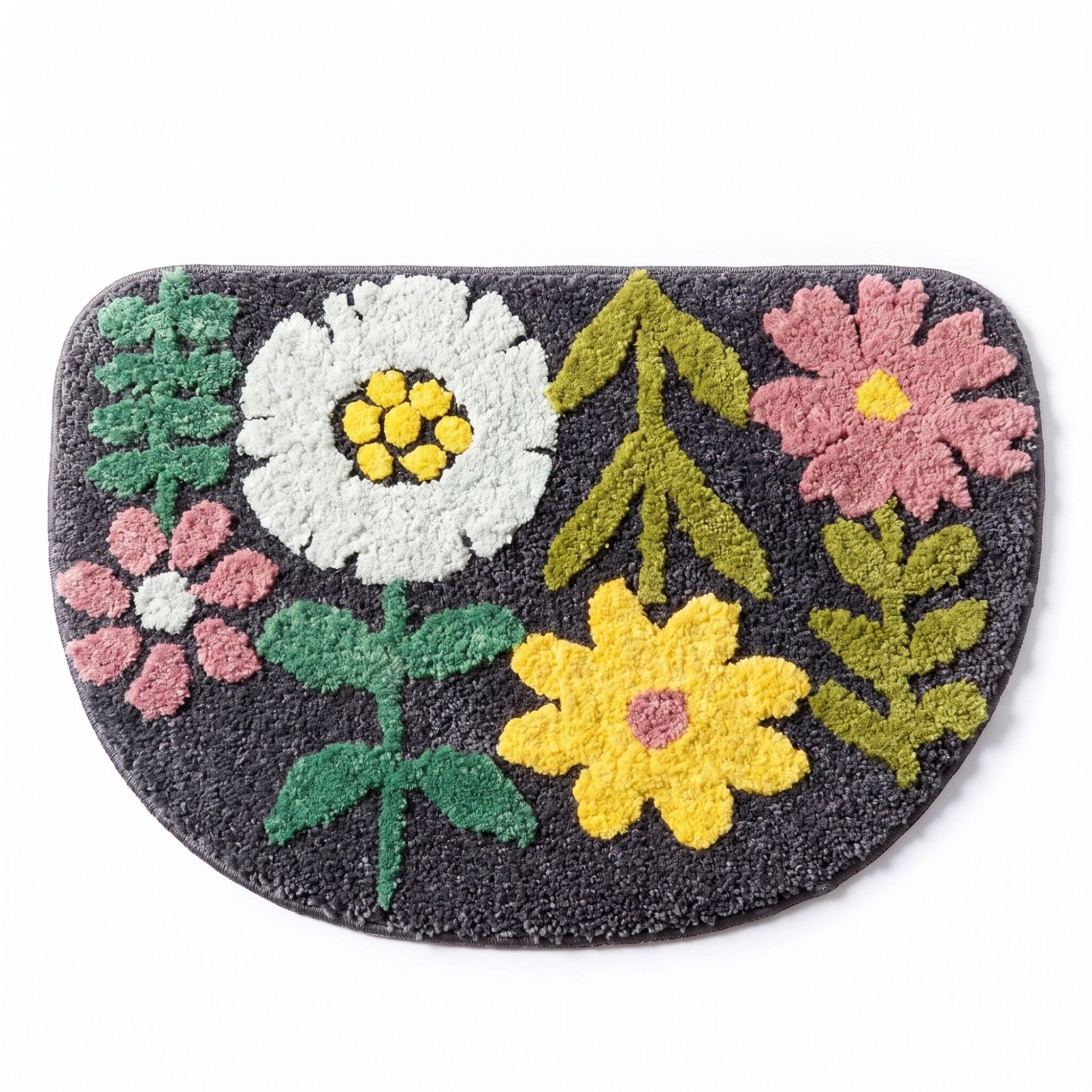 Alilang Unisex Floral Botanical Half Moon Bathroom Floor Mat Soft Absorbent with Non Slip Backing Home Decor