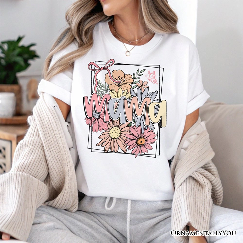 OrnamentallyYou Womens Floral Mama Coquette Bow Pastel T-Shirt