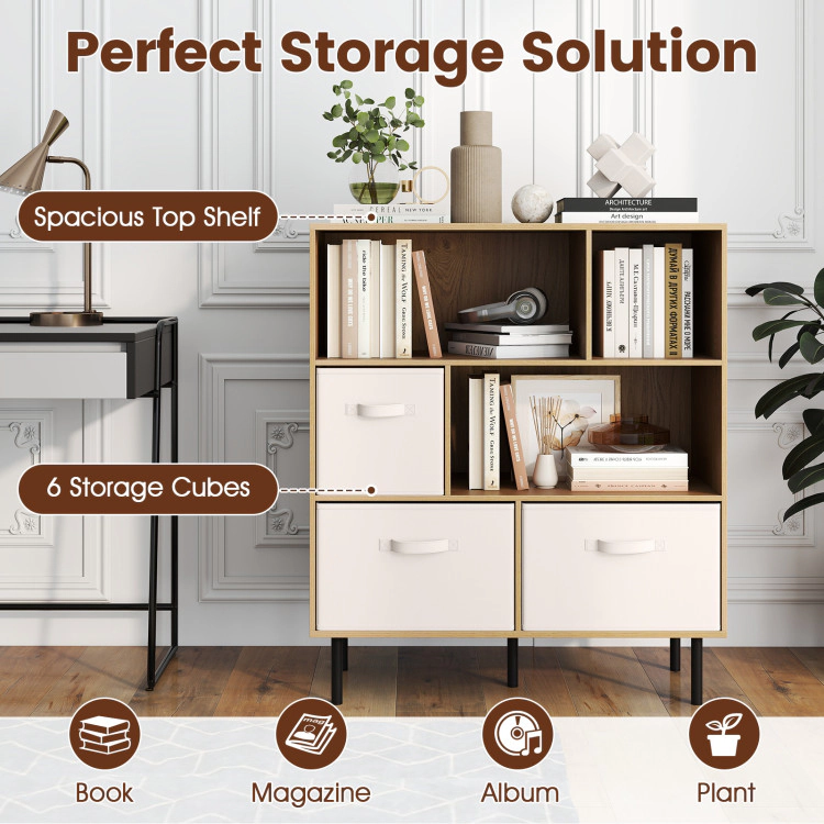 Hivvago 6-Cube Bookshelf with 3 Removable Folding Fabric Drawers for Living Room