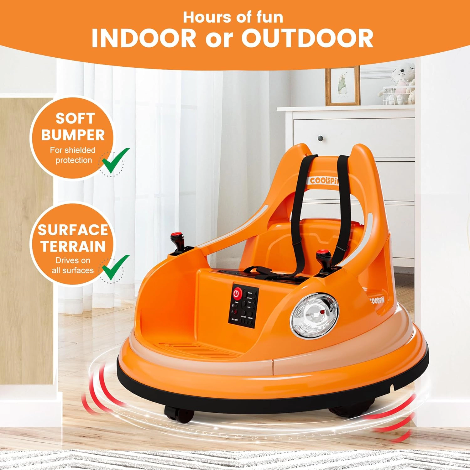 12V Kids Bumper Car with 360 Degree Spin, Remote Control, 2-Speed, Music & LED Lights for Toddlers Ages 4-8
